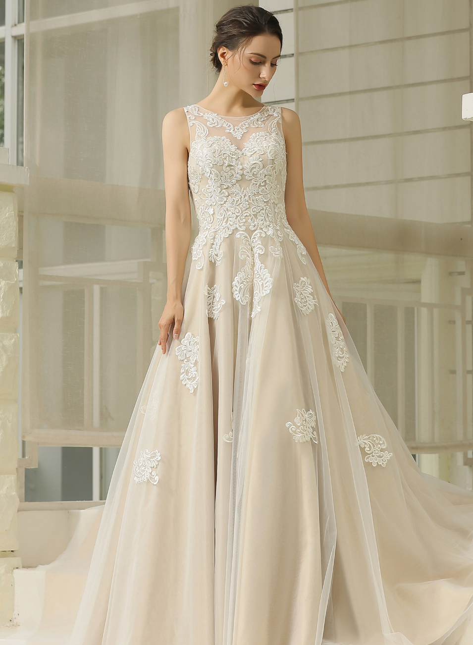 Wedding Dress Illusion Halter Neckline Ball Gown