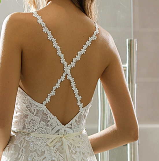 Halter Neckline Lace Bridal Gown With Crisscross Back