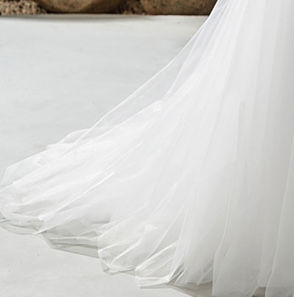 Wedding Dress Satin Tulle Beaded Bridal Gown With Train, With delicate lace details covered in sparkling beading, beautifully framing the plunging V-neckline.