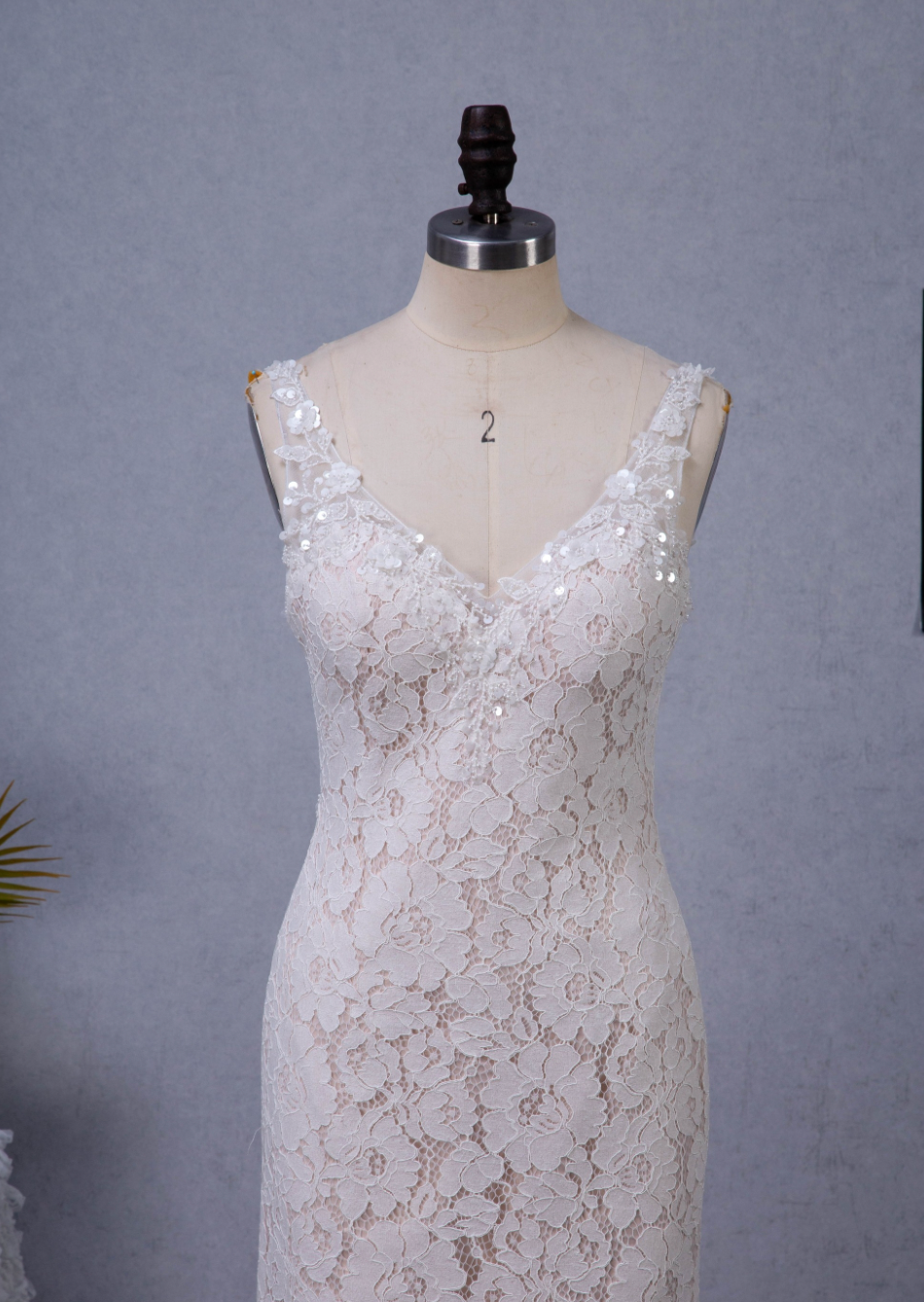 Wedding Dress Fit and Flare V-Neck Chapel Train Allover Lace