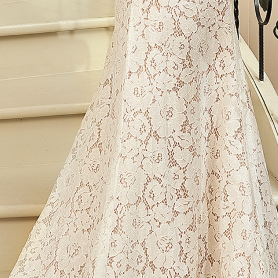 Wedding Dress Fit and Flare V-Neck Chapel Train Allover Lace