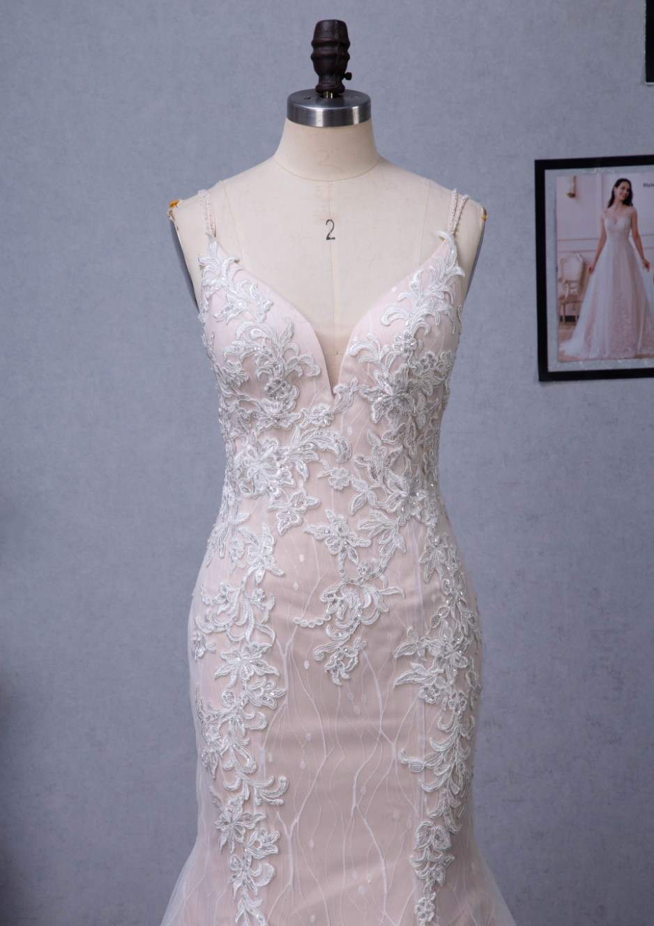 Wedding Dress Fit And Flare With Beaded Straps Floral Lace