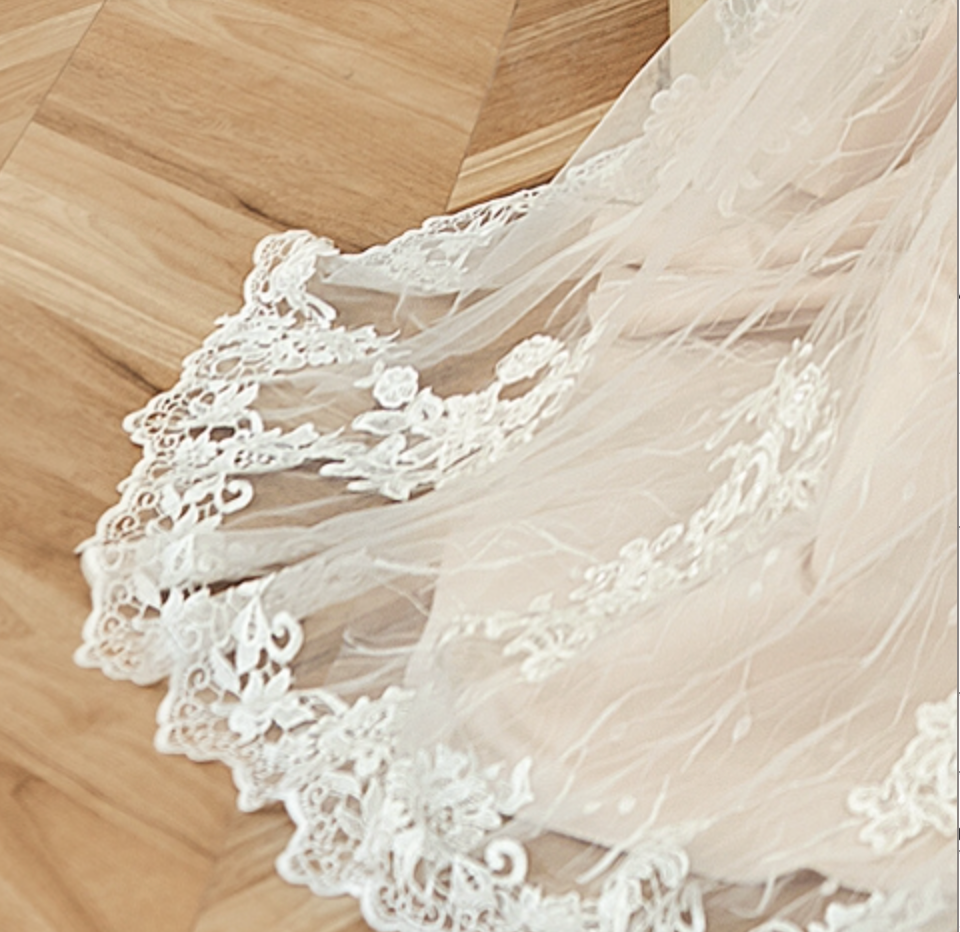 Wedding Dress Fit And Flare With Beaded Straps Floral Lace