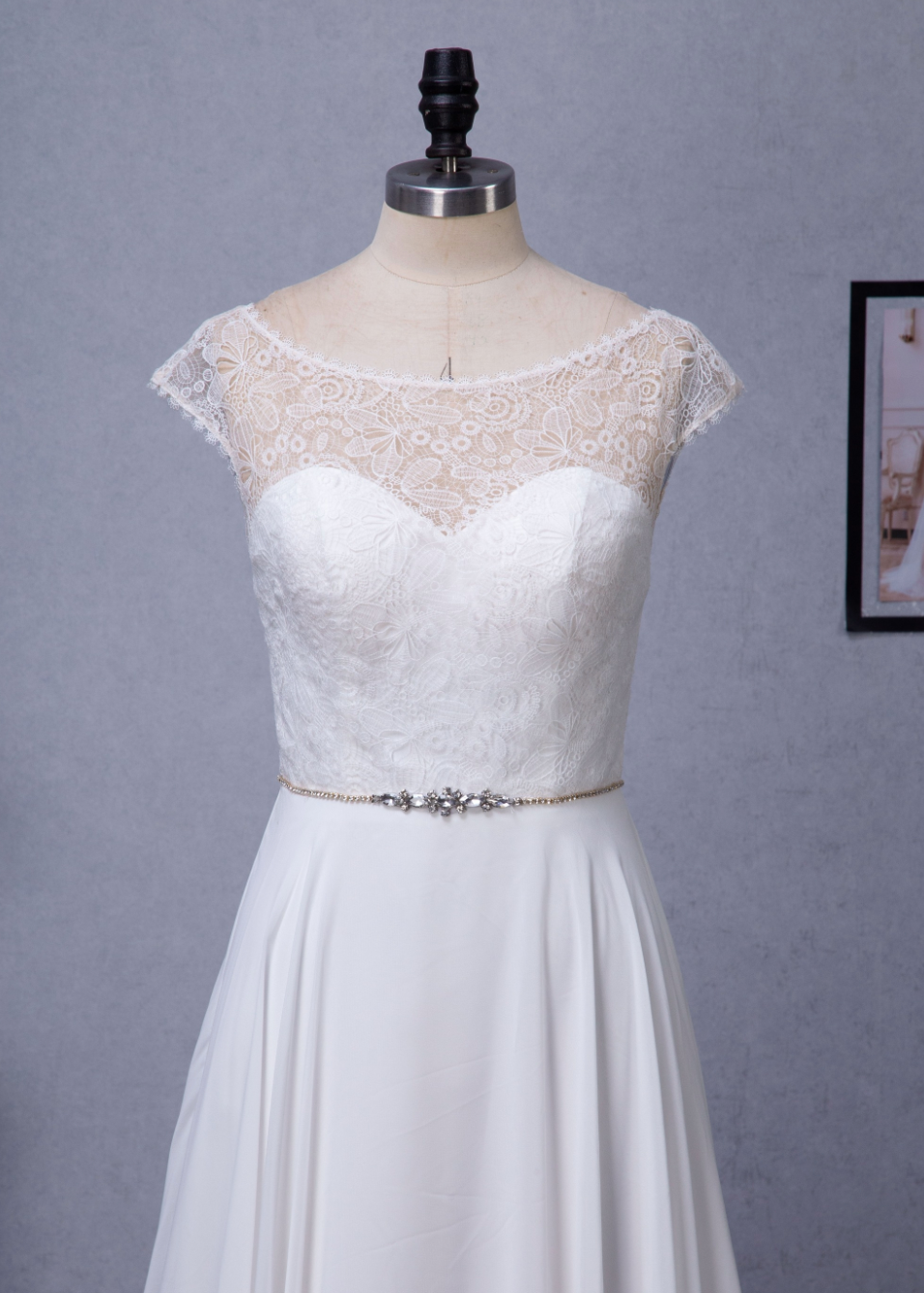 Wedding Dress Chiffon A Line With Detachable Train Gown