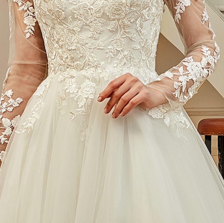 Illusion Long Sleeve Chapel Train Lace Wedding Dress
