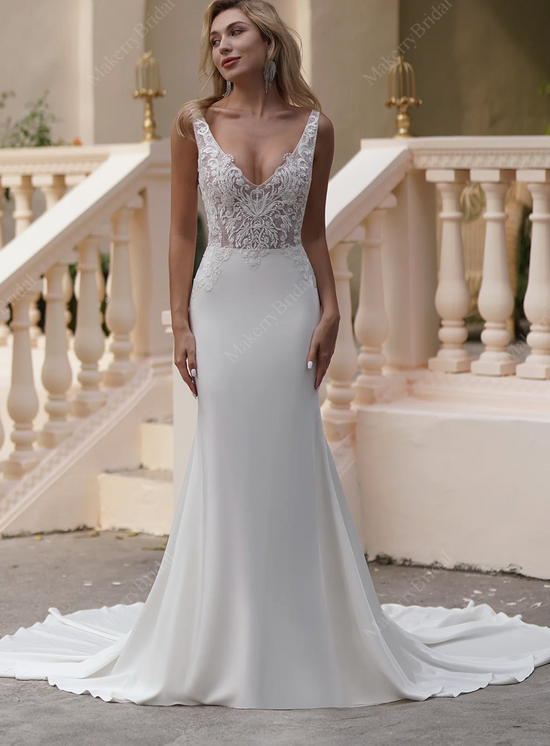 Elegant Beaded Lace Satin Mermaid Wedding Dress