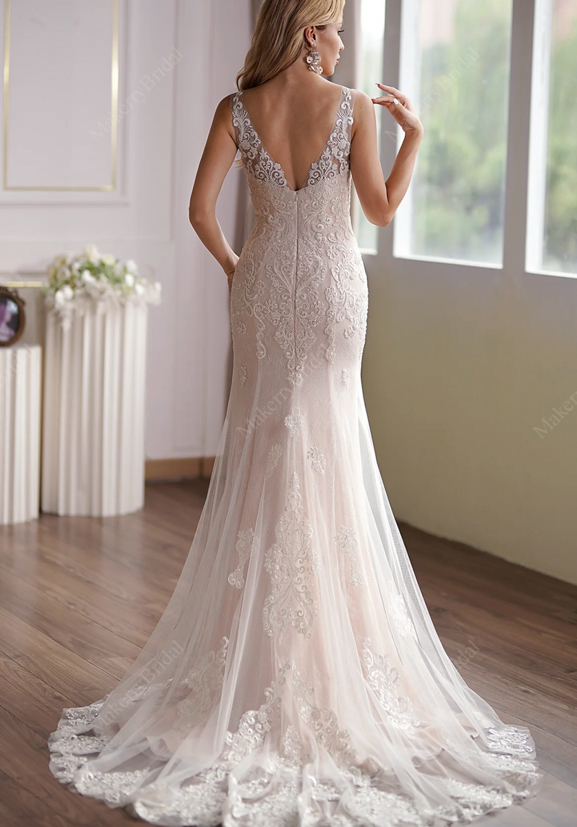 Js collections scalloped shop lace mermaid gown