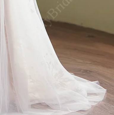 A-Line Princess V-Neck Sweep Train Tulle Wedding Dress