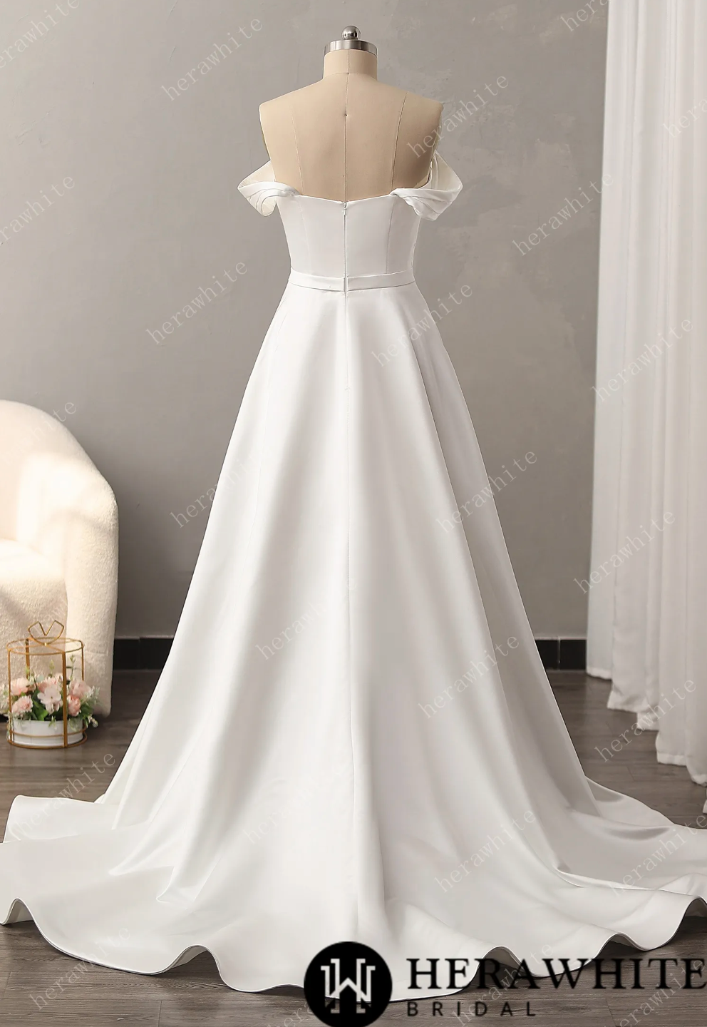 Satin A-Line Wedding Dress Side Slit Full Train Bridal Gown, treat the aisle like your personal runway in this show-stopping wedding dress of satin