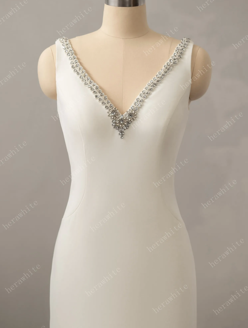 Crepe Fit & Flare Wedding Dress With Train Bridal Gown, chic and sophisticated, this fit and flare wedding dress is modern yet classic.