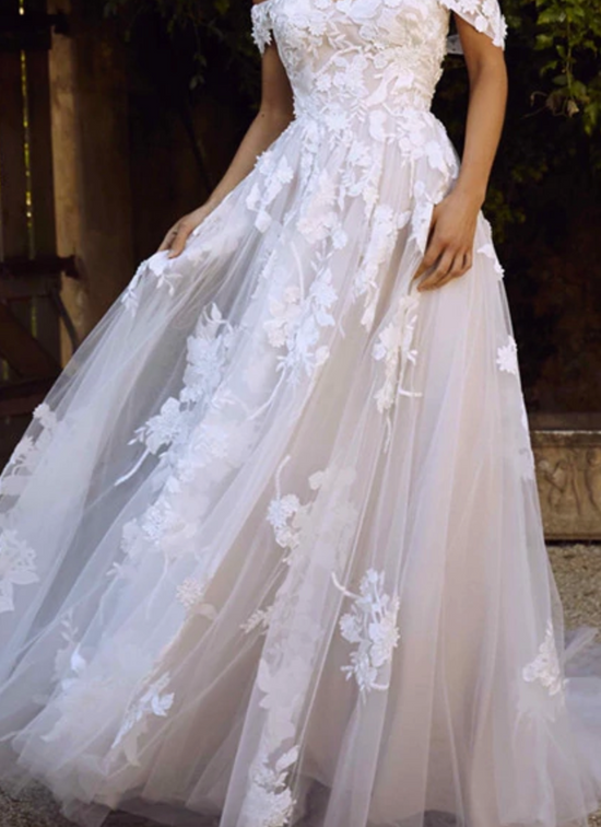 Tulle & Lace Off the Shoulder Appliques Princess Wedding Gown - TulleLux Bridal Crowns &  Accessories 