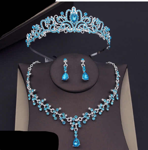 Bridal Tiara Set Blue Crown Set | Blue & Gold | Bridal Jewelry | Earring Necklace | Wedding | outlet Royal | Engagement | Crown | Trend 2022