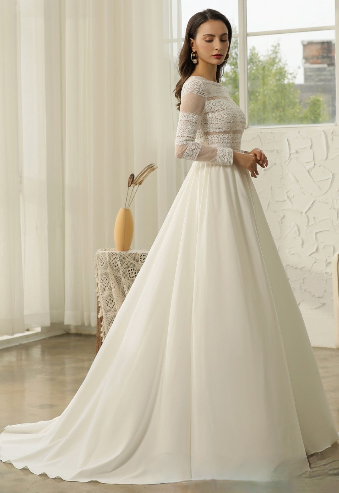 Wedding Dress Long Sleeve Lace A-line Boho Bridal Gown