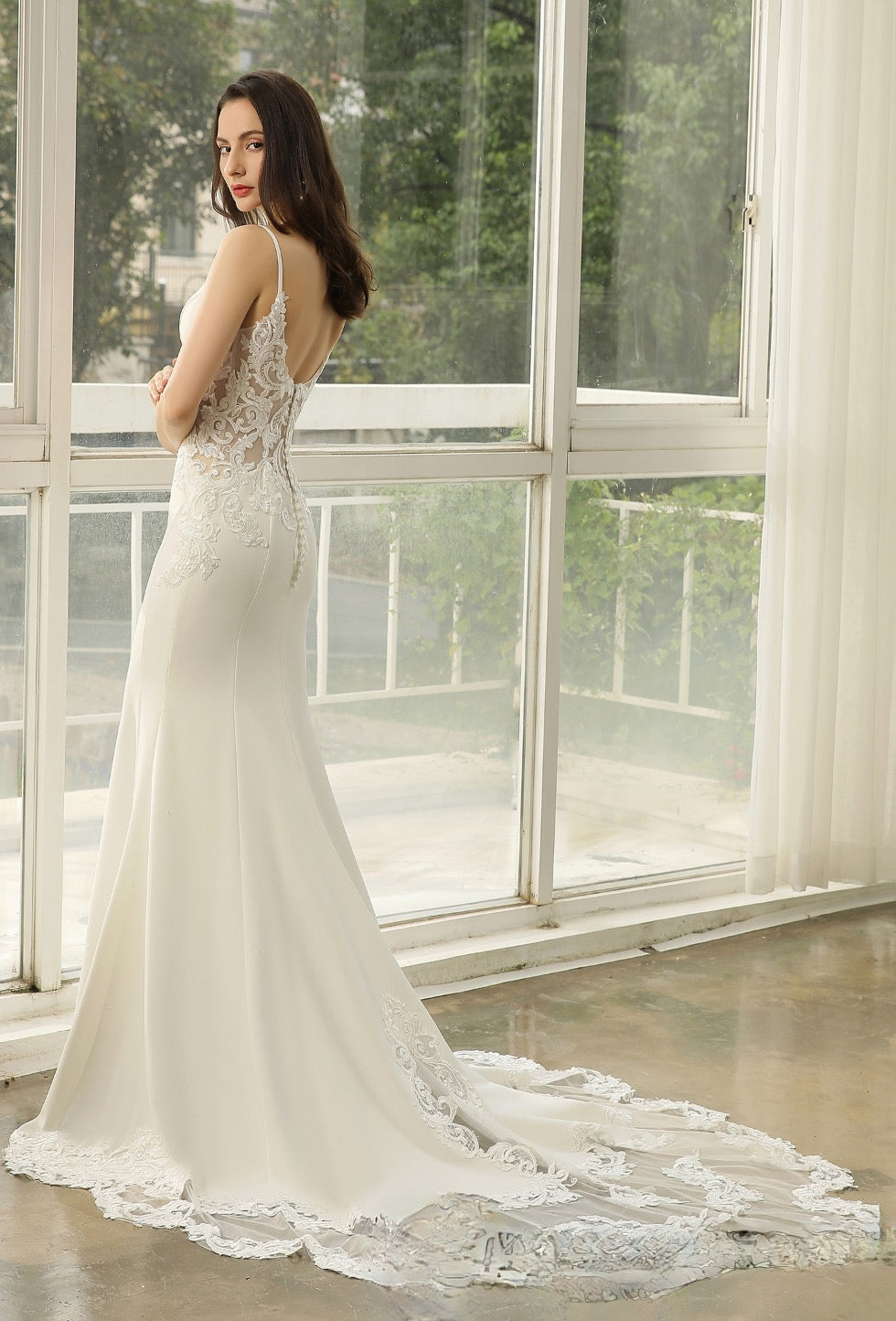 Wedding Dress Illusion Lace Fit and Flare With Train