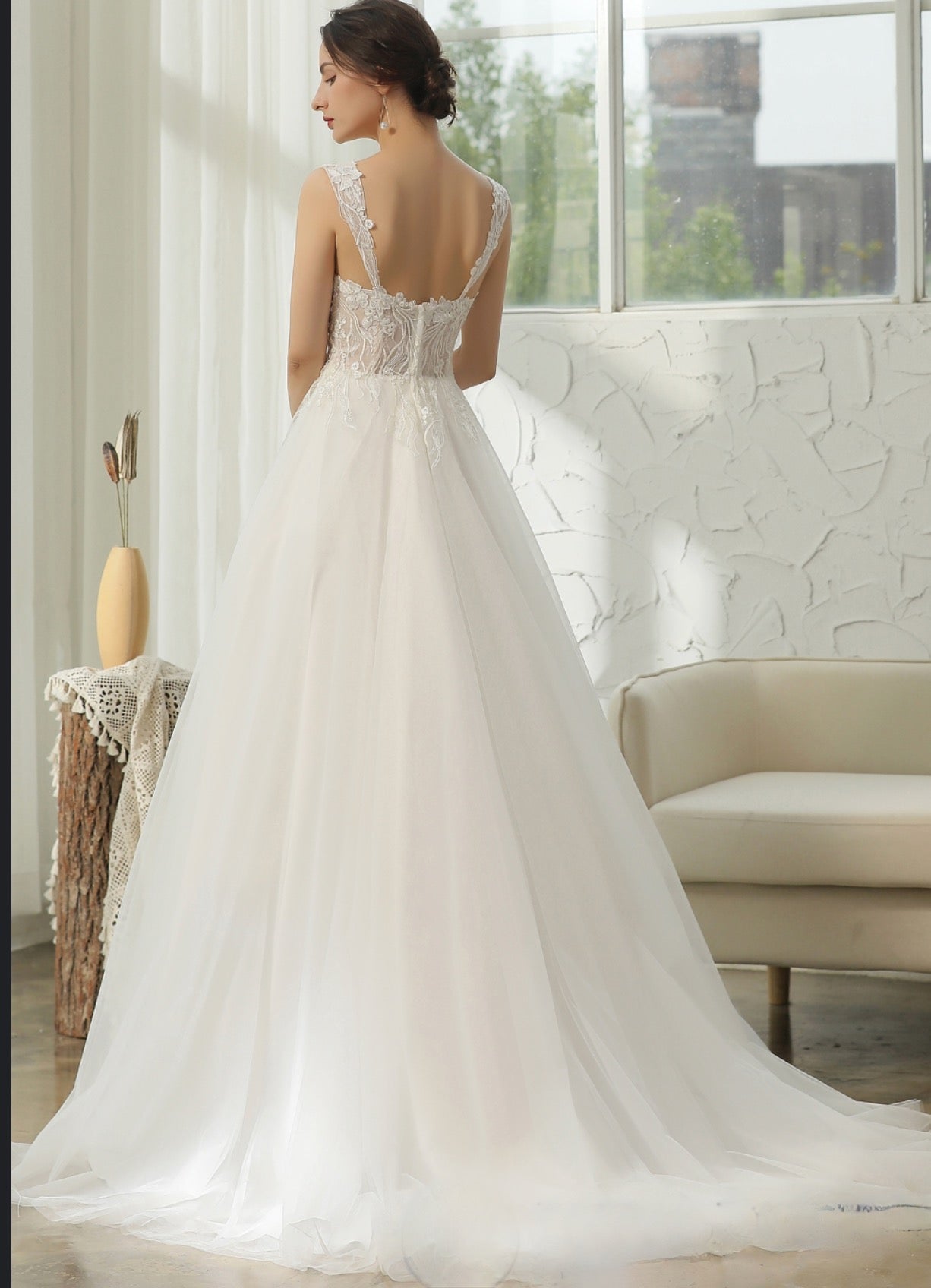 Wedding Dress Glittery Cap Sleeve A Line Gown
