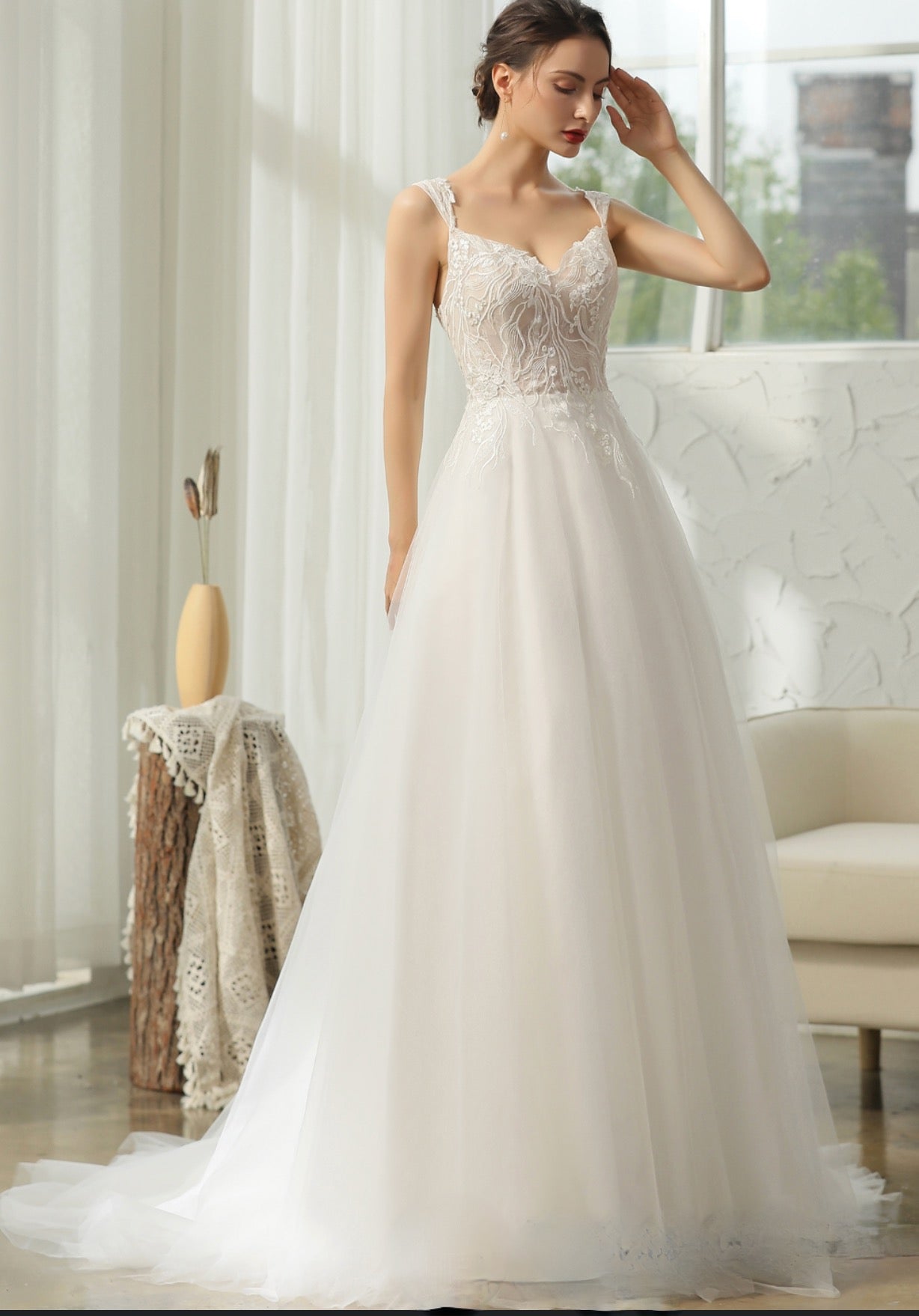 Wedding Dress Glittery Cap Sleeve A Line Gown