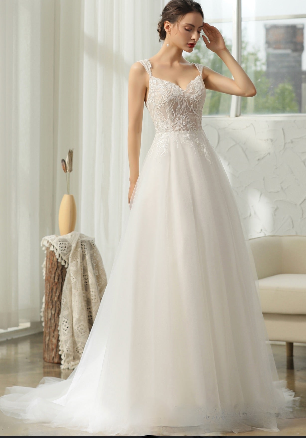 Cap Sleeve Wedding Dress With Glittery Appliqués