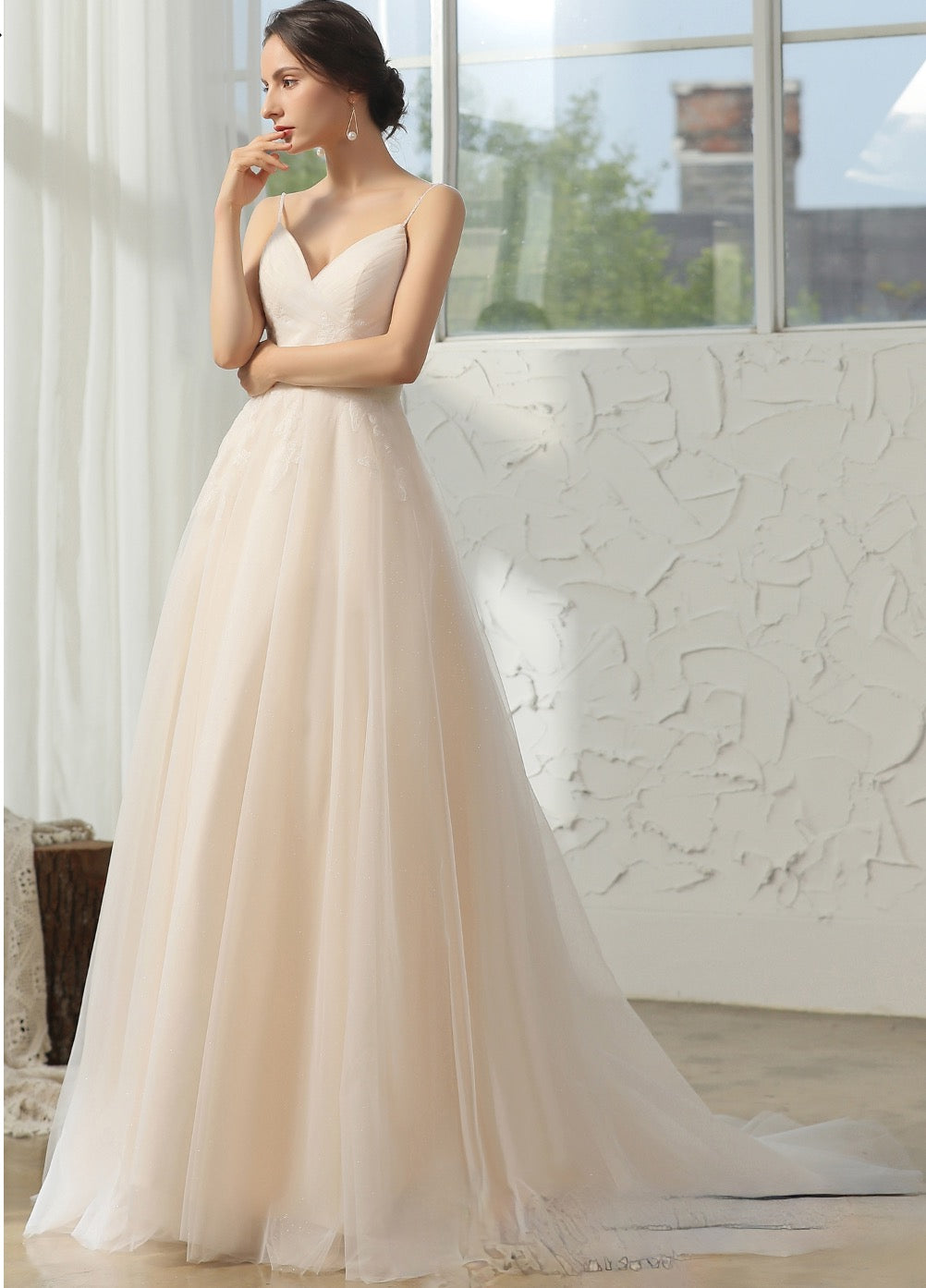Wedding Dress Lace Pleated A-Line Gown