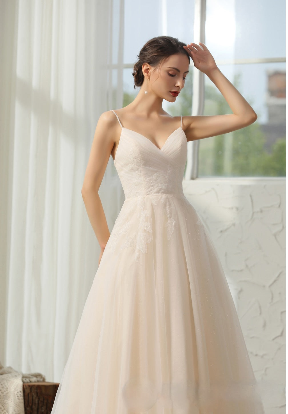 Wedding Dress Lace Pleated A-Line Gown