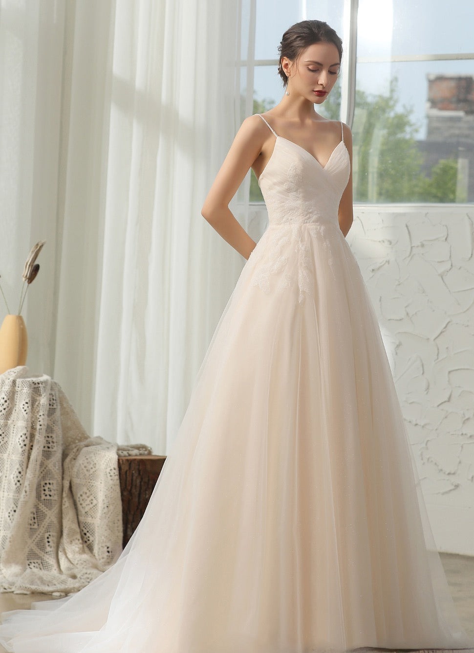 Wedding Dress Lace Pleated A-Line Gown