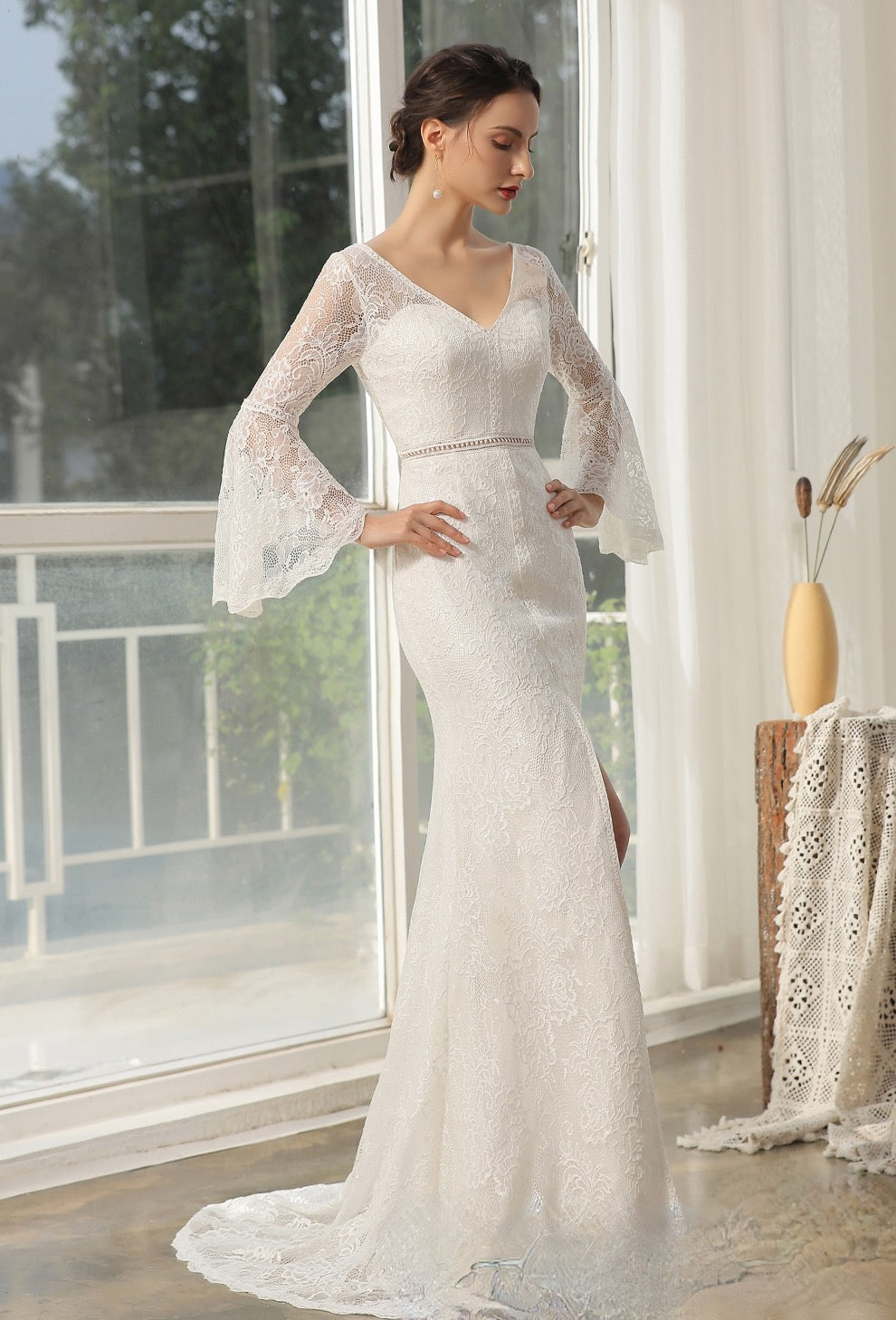 Wedding Dress Lace High Split Bridal Gown A Line