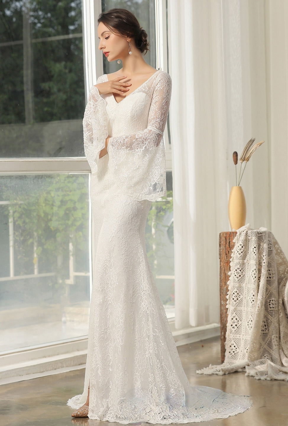 Wedding Dress Lace High Split Bridal Gown A Line