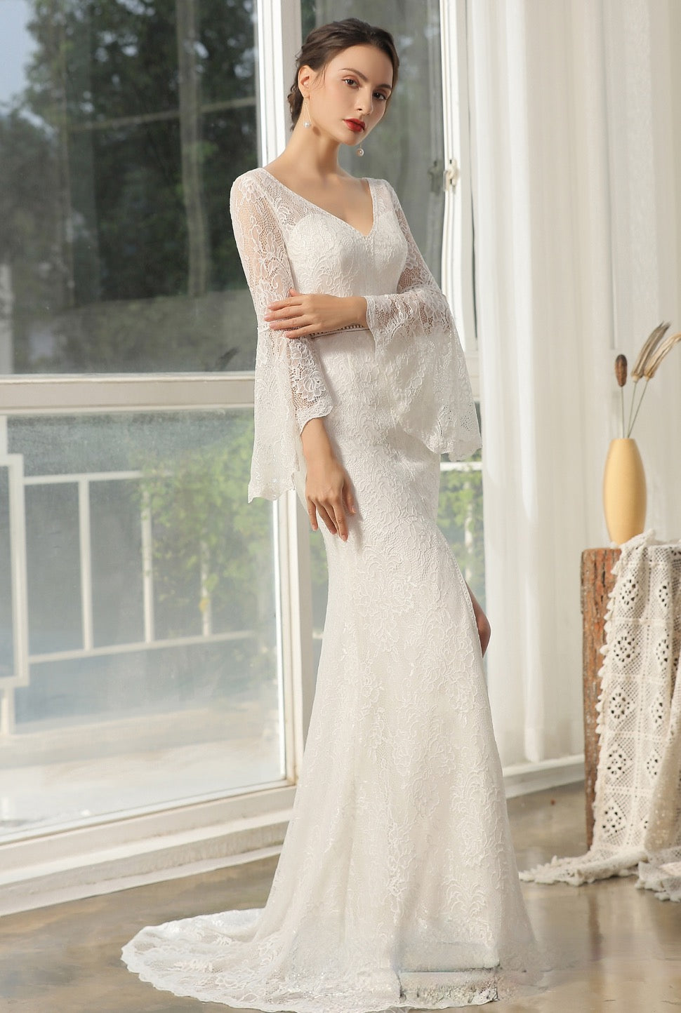 Wedding Dress Lace High Split Bridal Gown A Line