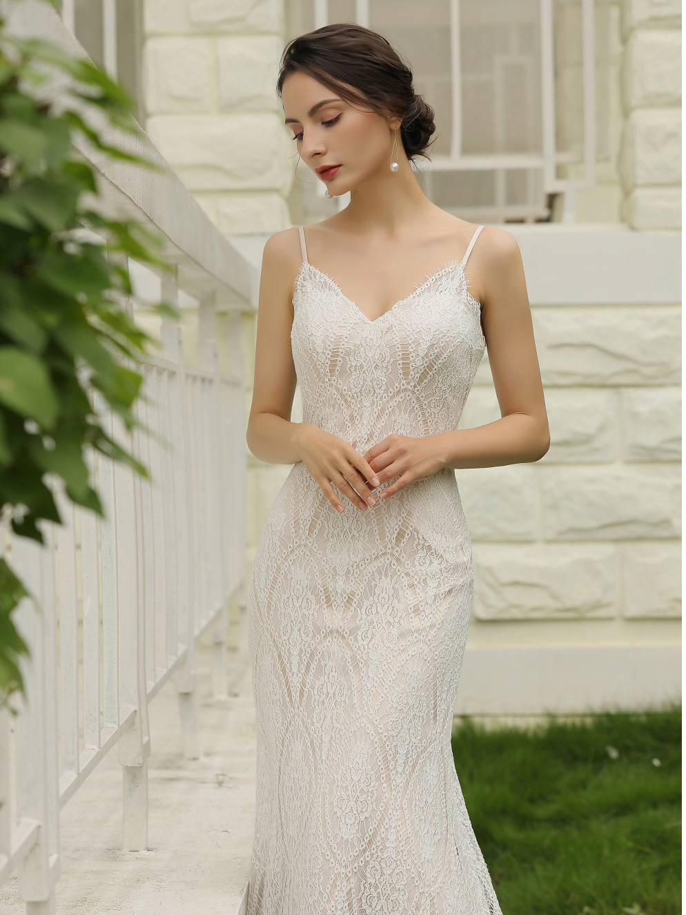 Wedding Dress Spaghetti Straps Lace Sheath