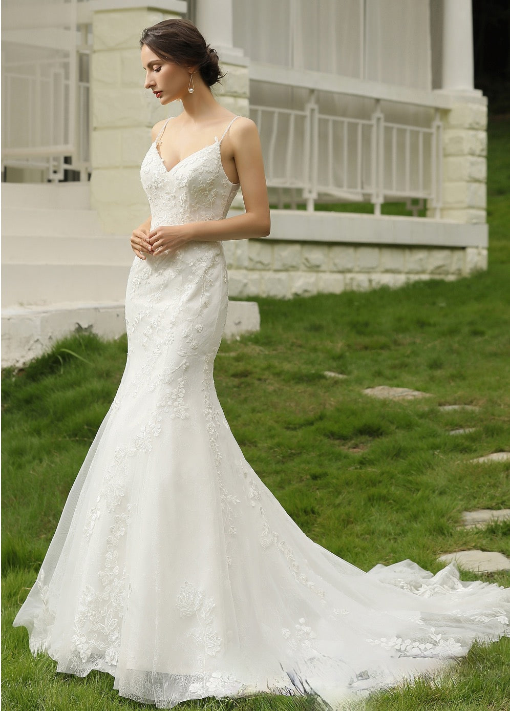 Wedding Dress Beading Strap Fit To Flare A Line Mermaid Gown