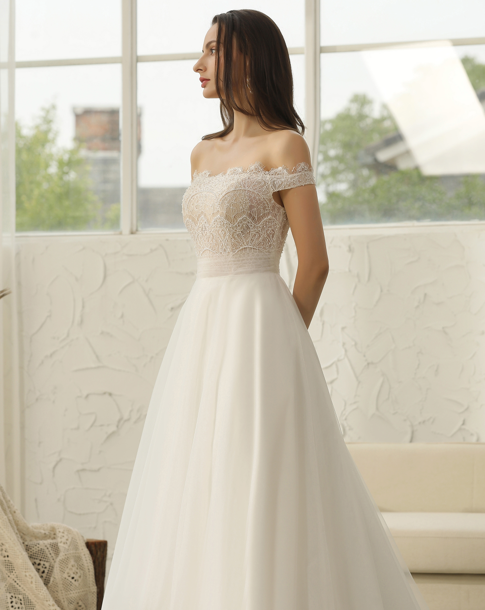 Wedding Dress Off-The-Shoulder Beading Lace Pleating A Line