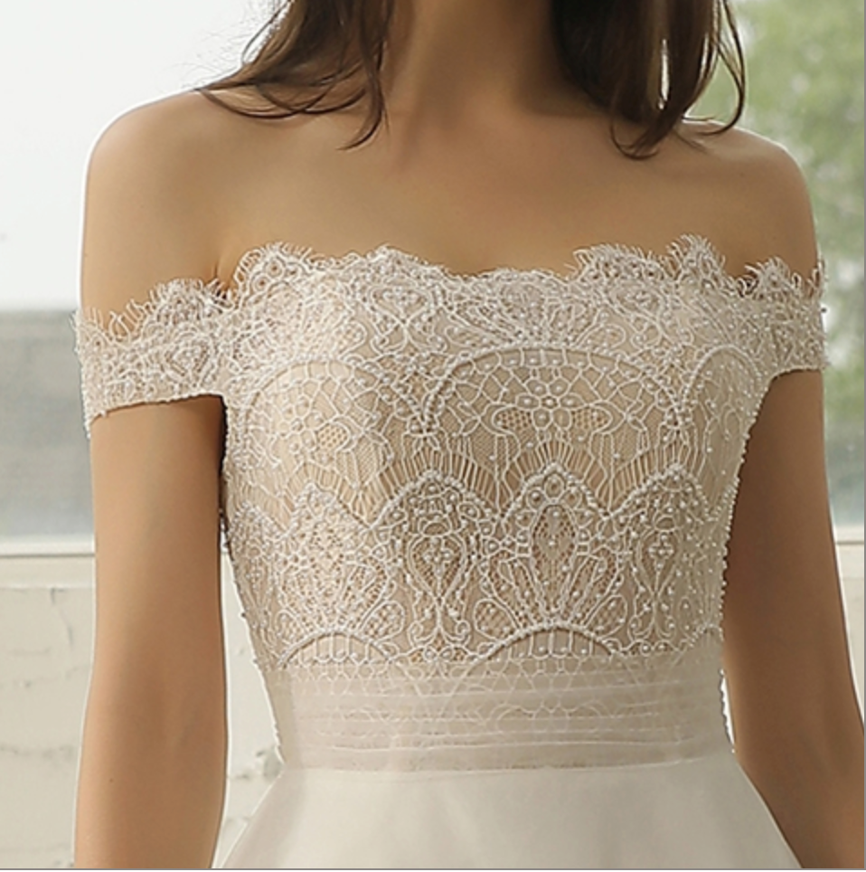 Wedding Dress Off-The-Shoulder Beading Lace Pleating A Line