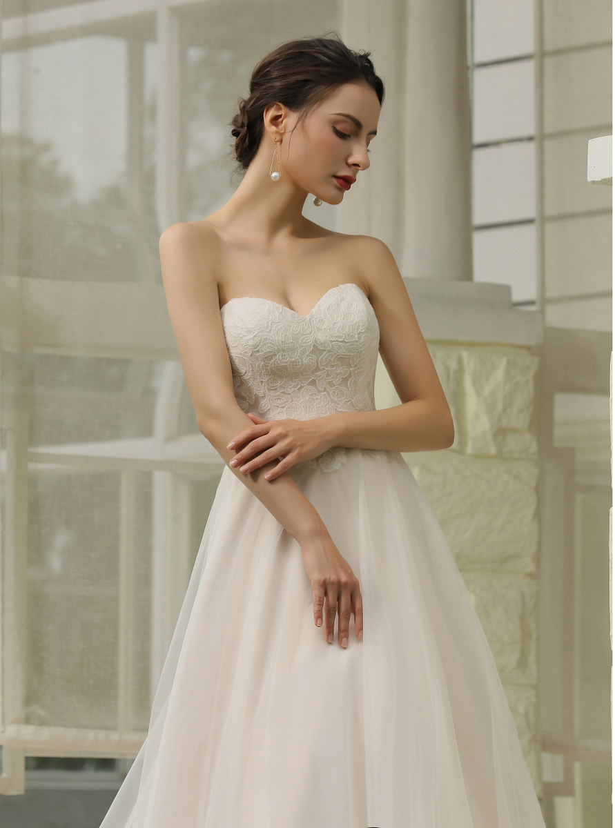 Classic A-Line Strapless Bridal Gown With Detachable Bishop Sleeves