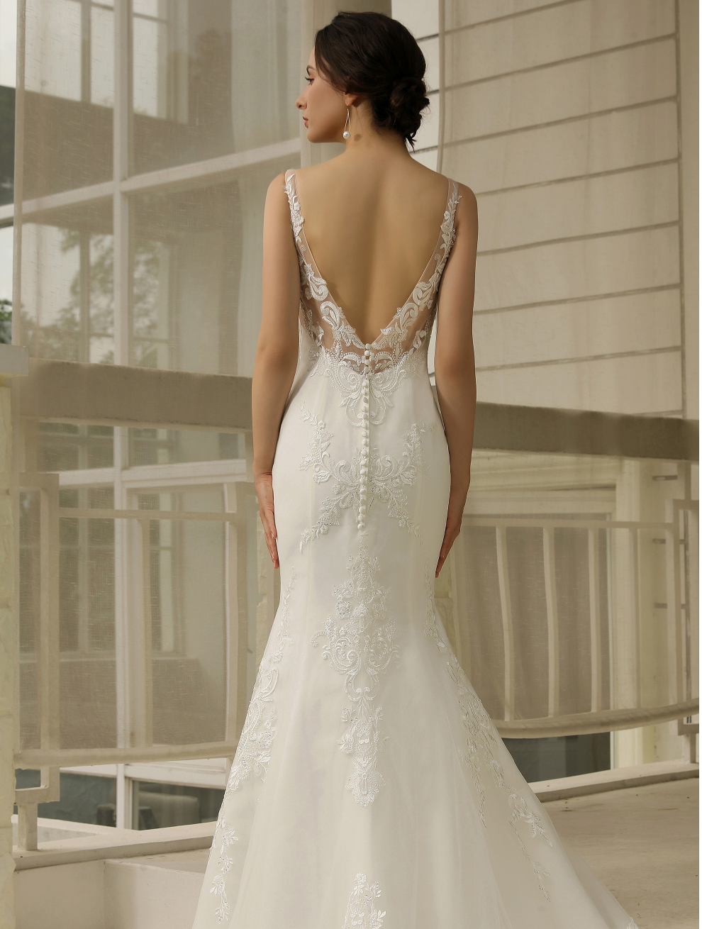 Wedding Dress Double Train Fitted Sheath Gown