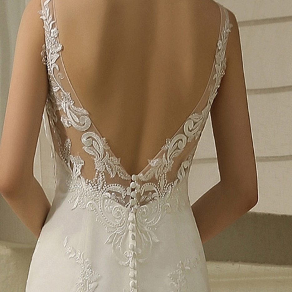 Wedding Dress Double Train Fitted Sheath Gown