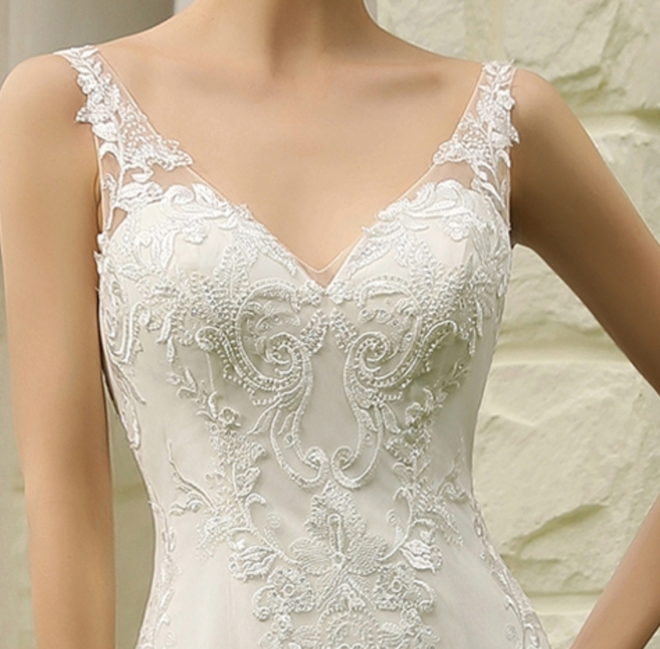 Wedding Dress Double Train Fitted Sheath Gown