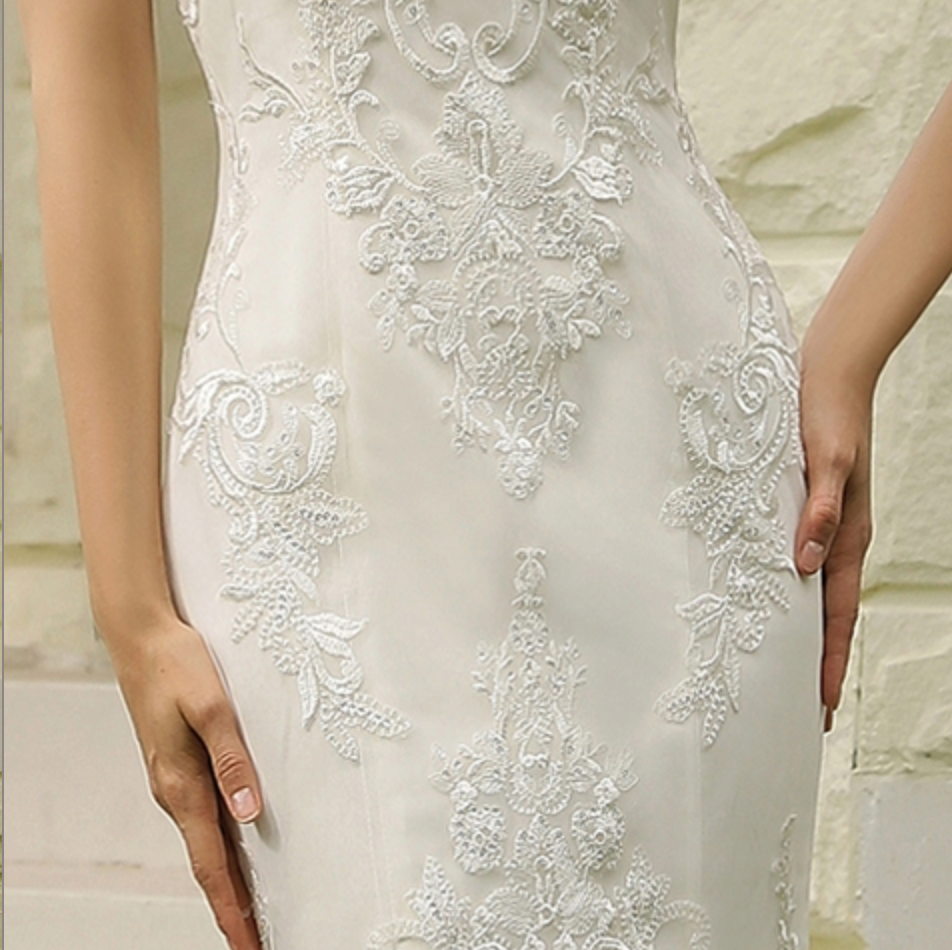Wedding Dress Double Train Fitted Sheath Gown