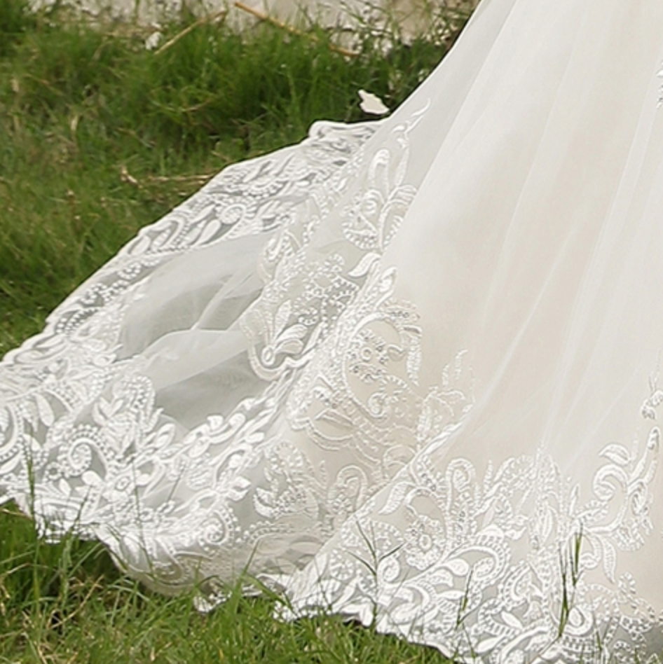 Wedding Dress Double Train Fitted Sheath Gown
