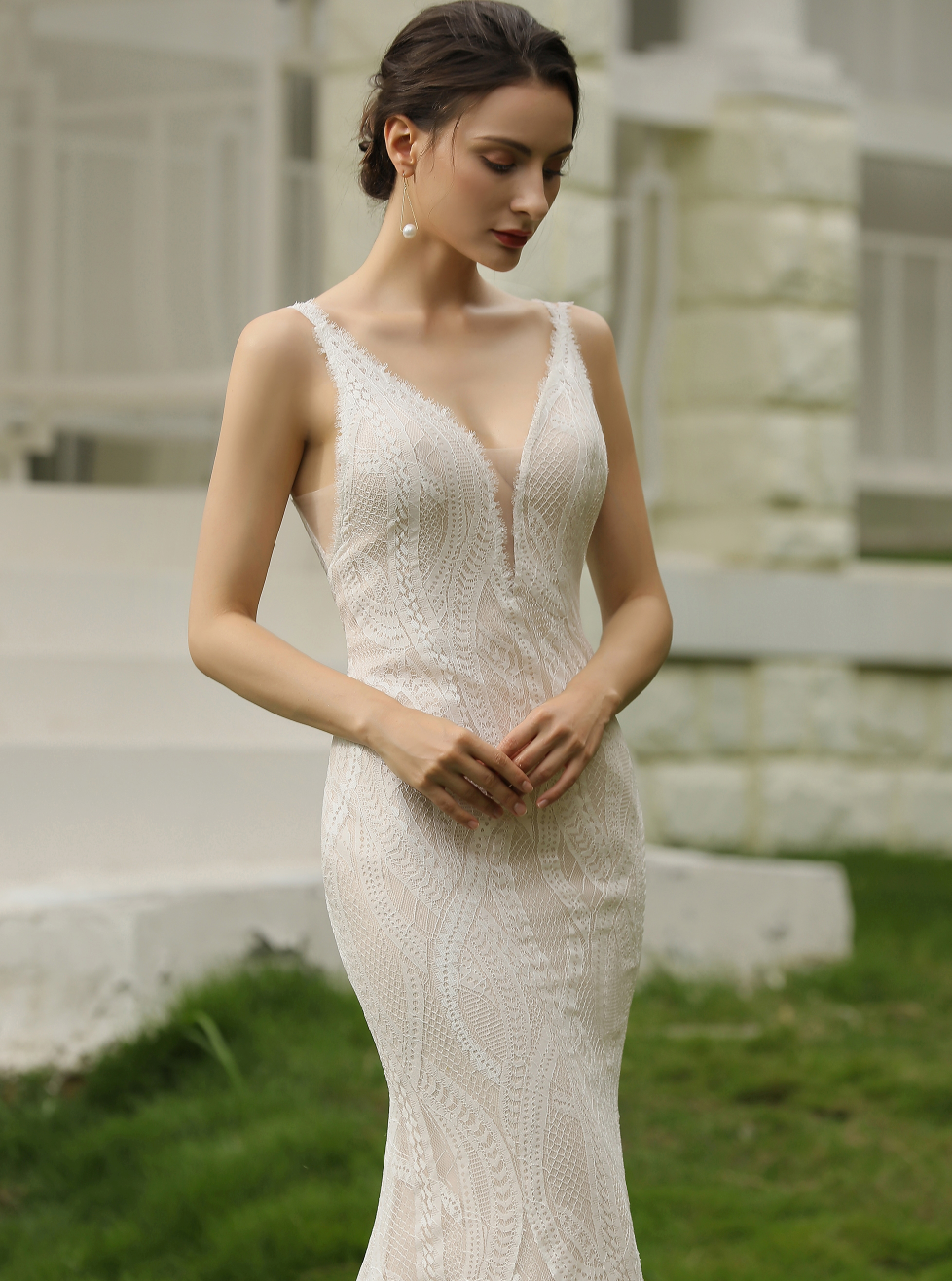 Wedding Dress Slim With Illusion Back