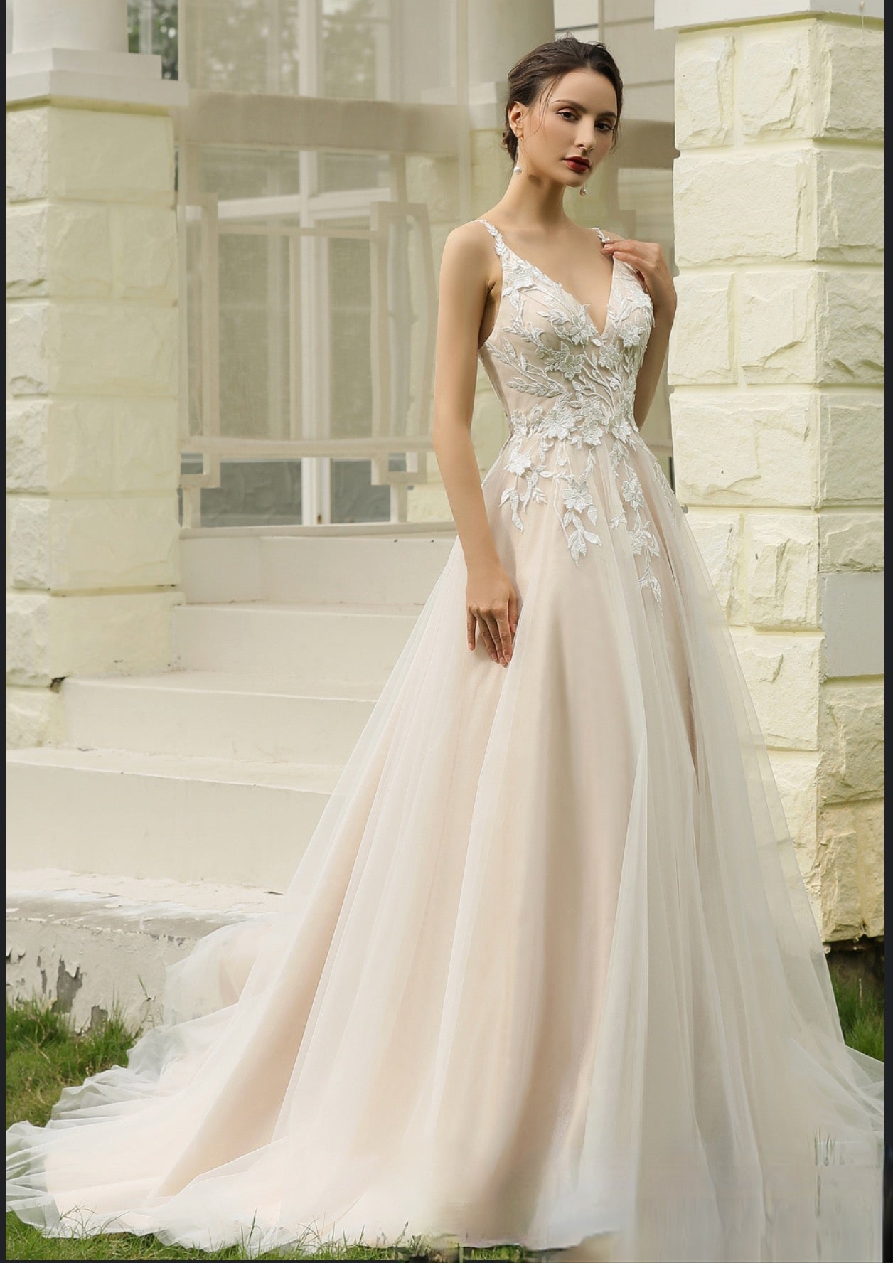Wedding Dress Ballgown with Floral Lace Straps A Line