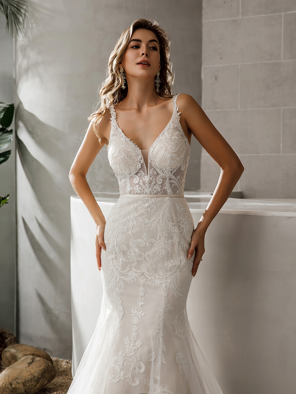 Wedding Dress Trumpet Satin Lace Bridal Gown Sheer Train, Flirty and sparkling sequin details offer an intense sparkle t