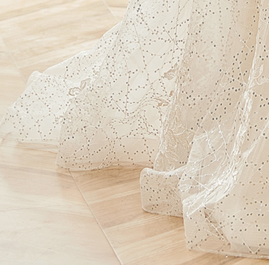 Wedding Dress Floral Lace Sequin Tulle Detachable Straps