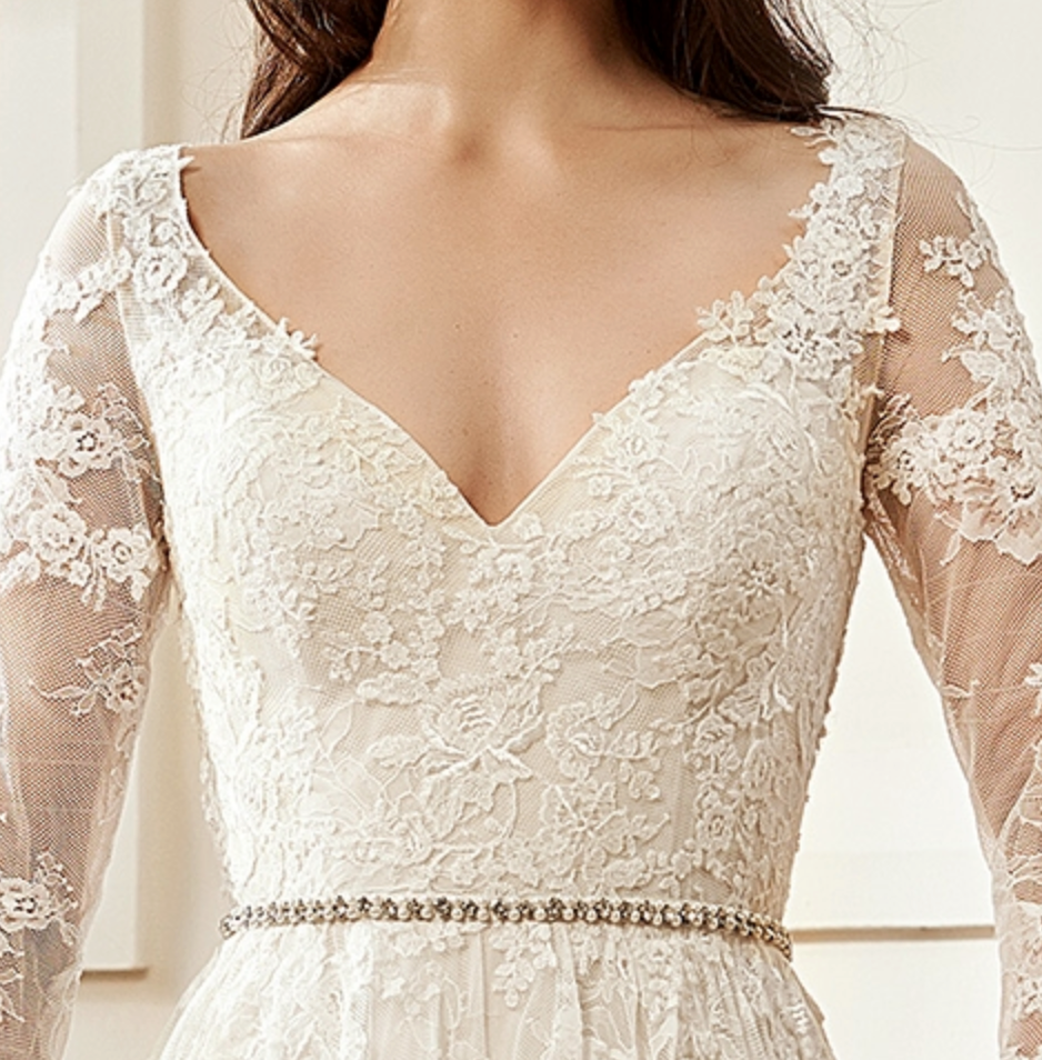 Wedding Dress A-Line Chapel Train With Flare Long Sleeve