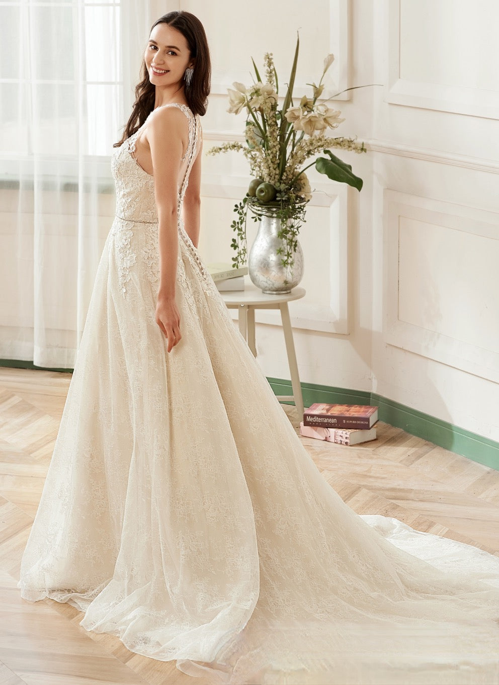 Wedding Dress Illusion Halter Neckline Lace Bridal Gown