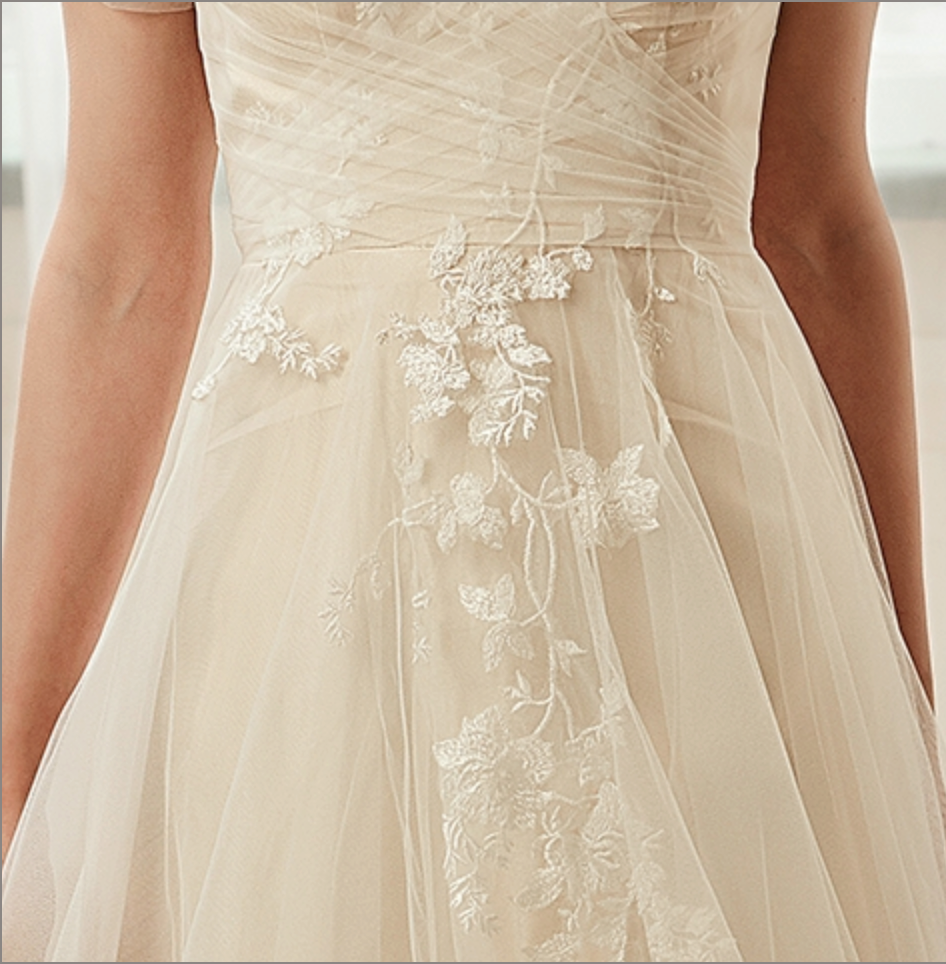 Wedding Dress Off The Shoulder Illusion Pleated Bodice Tulle
