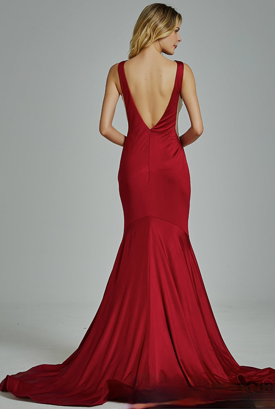 Fitted Bateau Neckline Bridesmaid Dress with Plunging V-Back