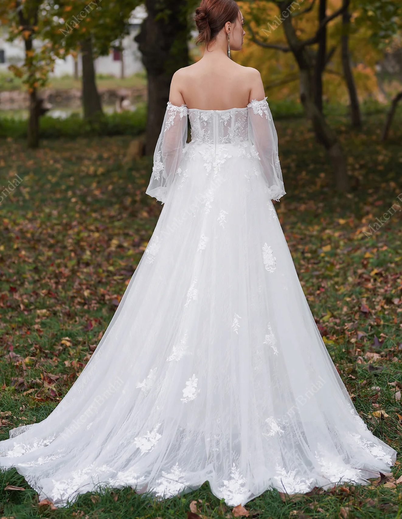 Wedding Dress Beaded Three-Dimensional Floral Lace Bridal Gown, This ball gown showcases a sheer corset bodice with a sweetheart neckline. T