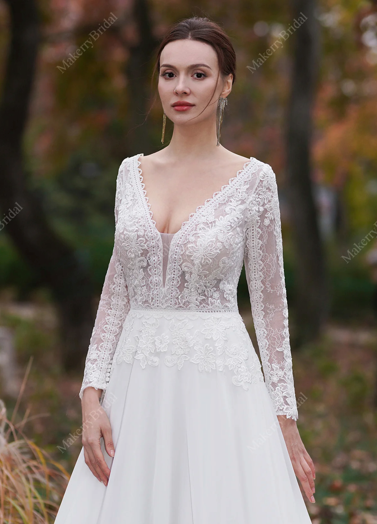 Wedding Dress A-Line Lace Chiffon Bridal Gown With Train