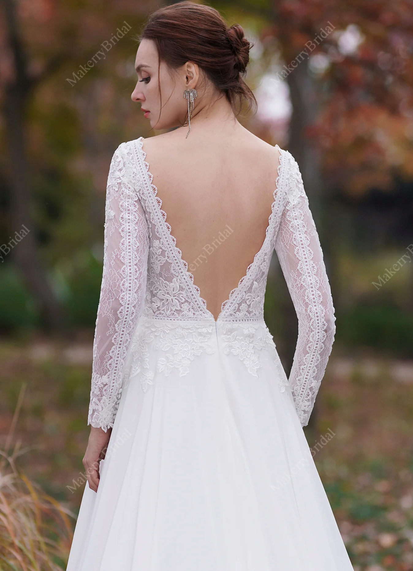 Wedding Dress A-Line Lace Chiffon Bridal Gown With Train
