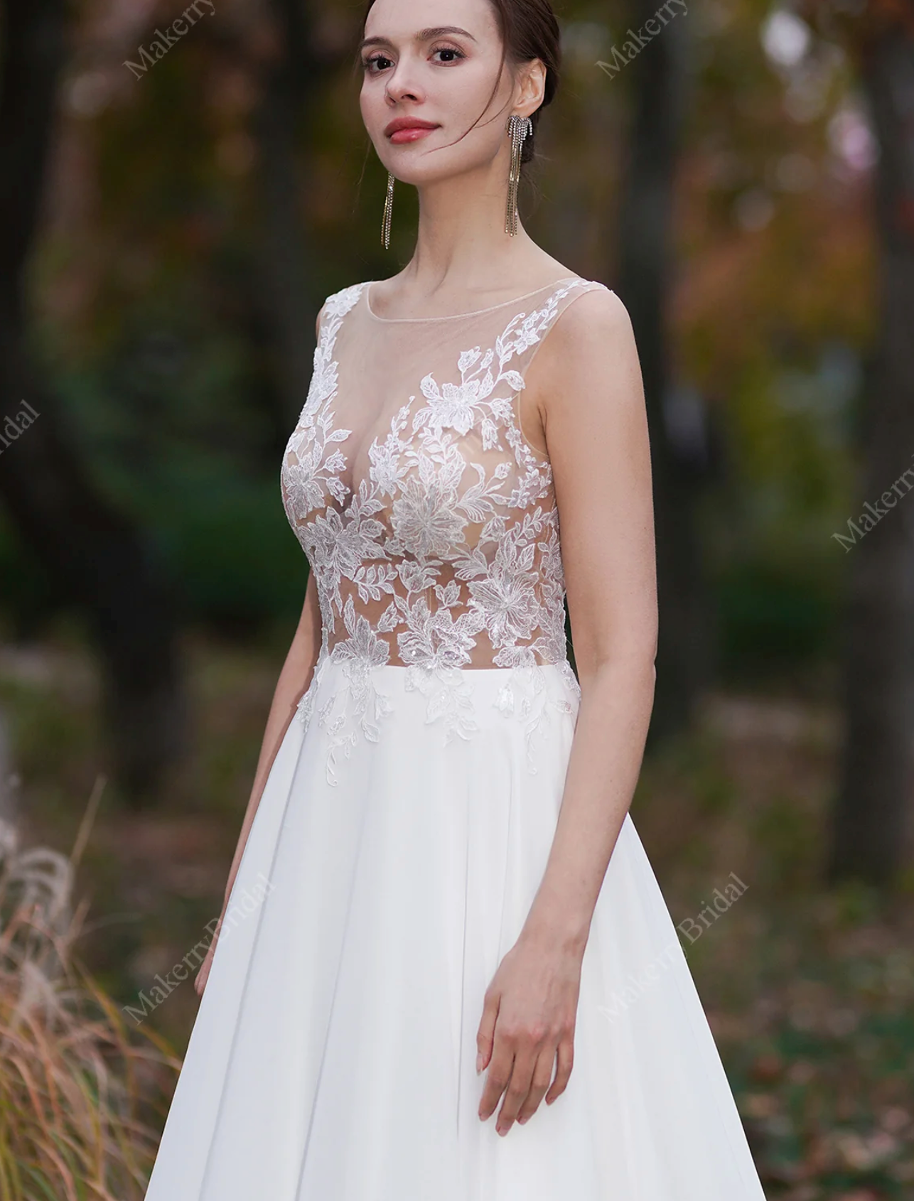 Sheer Lace Appliques Beach Wedding Dress