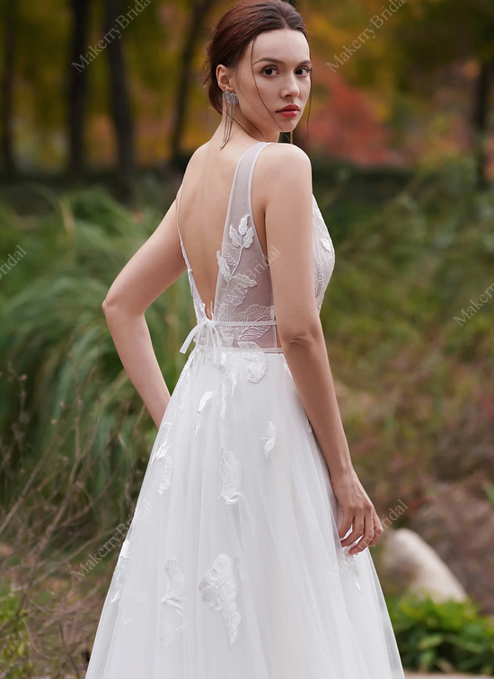 Exquisite A-Line Oversized Floral Motifs Boho Wedding Gown